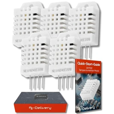 Image de AZDelivery 5 x capteurs numériques de température et d&#039;humidité DHT22 AM2302 compatibles avec Arduino Raspberry Pi, e Book Inclus!