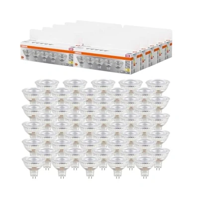 Image de OSRAM LED BASE MR16, pack avantage de 50 lampes basse tension, remplace les ampoules réflecteurs 35W classiques, blanc chaud (2700K), 3.8W, GU5.3, verre mat, non dimmable