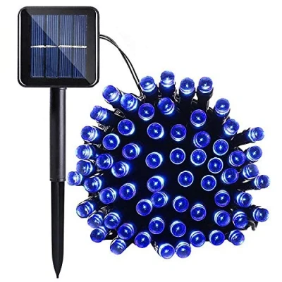 Image de Lamker 12M 100LED Guirlandes Lumineuses Solaires Exterieure Étanche 8 Modes Bleu Lumière Guirlande pour Jardin Terrasse Balcon Fenêtre Clôture Arbre Noël Mariage Fairy Lights Lumineuse Décoration