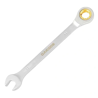 Image de DAKCOS clé à cliquet combinée 11mm dorée en CR V avec finition chromée mate