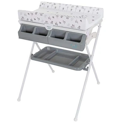 Image de ib style® KOA 2 en 1 Table à langer avec baignoire Mobile Pliable Grande surface de Commode pour bébés et tout petits METRIC GIRAFFE GRIS