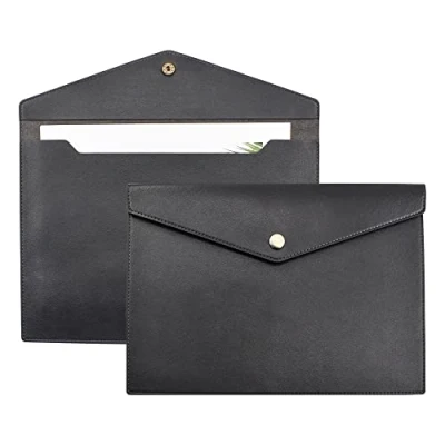 Image de VANRA Porte documents A4 en cuir synthétique étanche avec fermeture à bouton pression, noir