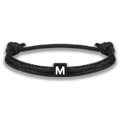 Image de GD GOOD.designs EST. 2015 Bracelet corde avec lettres d&#039;amitié noir ajustable de 14cm à 24cm Initial M