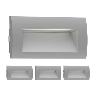 Image de ledscom.de 4 pièces LED encastrées au mur ZIBAL, downlight pour l&#039;extérieur, IP65, gris mat, 140 x 70mm, 3,3 W, 209lm, blanc chaud