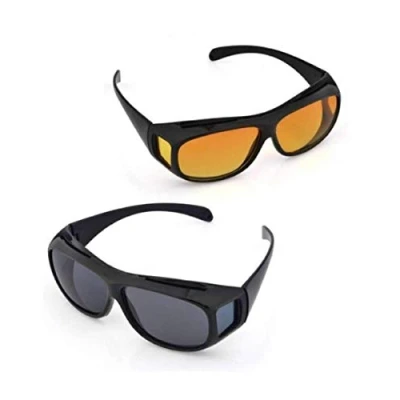 Image de Boolavard Pack de 2 Lunettes vision nocturne pour automobilistes, porteurs lunettes, verres polarisants teintés, conformes à la norme ISO, noir/jaune