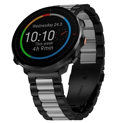 Image de Hiseus Bracelet Compatible avec Polar Vantage M/Vantage M2, Acier inoxydable de Remplacement en Métal Grit X/Grit X Pro/Grit Pro Titan (Noir/Argent)