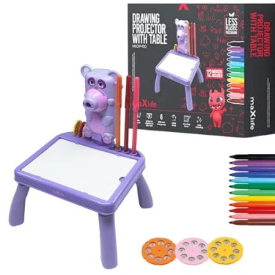Image de Maxlife Projecteur avec Table de dessin Violet pour Enfants Jouet créatif 48 Images Kit Peinture Stimule l’imagination motricité à partir 3 ans