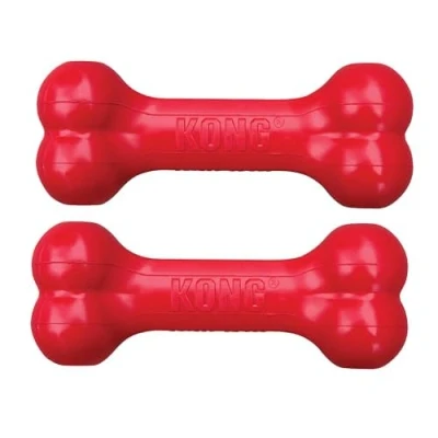 Image de KONG Goodie Bone Os Pour chien classique et durable en caoutchouc naturel, favorise l&#039;engagement mental Distribution de friandises Rouge petits chiens (lot 2)