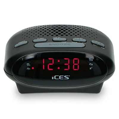 Image de Lenco Ices ICR 210 Black Radio réveil FM, Réveil, Tuner PLL Fonctionnement sur piles, Fonction double alarme, snooze, Écran LED, Noir