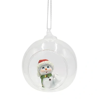 Image de Dekohelden24 Boule en Verre avec Pendentif Bonhomme de Neige Enfant Bonnet et écharpe Rouge Vert, L/l/H 8 x 7 8,5 cm, cm