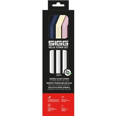 Image de SIGG Helia Set de Pailles en verre (3 pces), réutilisables et lavables au lave vaisselle, verre, avec brosse nettoyage incluse Night Small