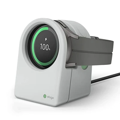 Image de elago GWT3 Support de Chargeur Compatible avec Samsung Galaxy Watch 7/Ultra, 6/6 Classic, 5/5 Pro [40/43/44/45/47mm], Mode Nuit, Gestion des Câbles [Câble Non Inclus] (Gris)