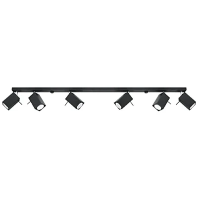 Image de SOLLUX lighting Merida 6L Plafond Plafonnier Minimaliste pour Intérieur Porte Abat Jour Mobile Ampoule GU10 Remplaçable 6 x 40 W 12 LED Acier Revêtement Poudre Noir 118 16 cm