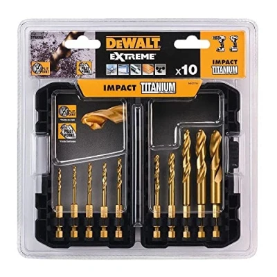 Image de DeWalt DT50050 QZ Coffret Toughcase 10 Piece Forets métal Impact Titanium Perçage Pour Perceuse Visseuse Jaune/Noir