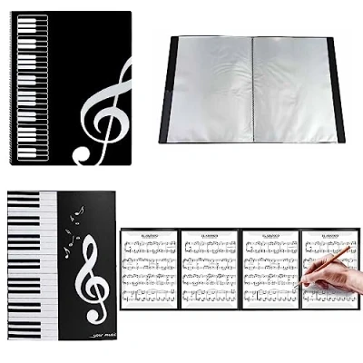 Image de 6 Pages Dossier de Rangeme+40 Musique Noir A4 Sonwaha Porte Partition Chorale Piano Se Déplier Classeur pour Partitions Imperméable