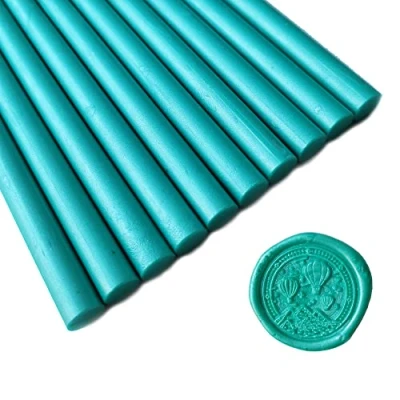 Image de AMTOL Lot de 10 bâtons cire pour sceaux cire, pistolet à colle, parfaits les invitations mariage, enveloppes, emballages cadeaux(Vert malachite)