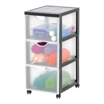 Image de Iris Ohyama, Tour de rangement à Roulettes en Plastique, 3 Grands Tiroirs, Noir, Ouverture Facile, Meuble Rangement, Papeterie, pour Chambre, Salle Bain, École &amp; Bureau, Sans BPA, DDDC 303