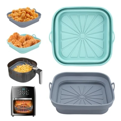Image de Alyvisun Moule Silicone Air Fryer Accessoire, 2 Pièces Panier pour Friteuse à Chaud Réutilisable Airfryer Pot Plat Carré Pliable Doublure Liner Air, Micro ondes, Four