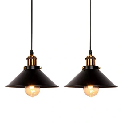 Image de Newrays Lot de 2 luminaires suspendus industriels rétro en fer noir, cuisine, bar, balcon