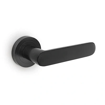 Image de Emuca Poignée de porte intérieur, ensemble poignées avec rosace D.50 mm, Aluminium, noir.