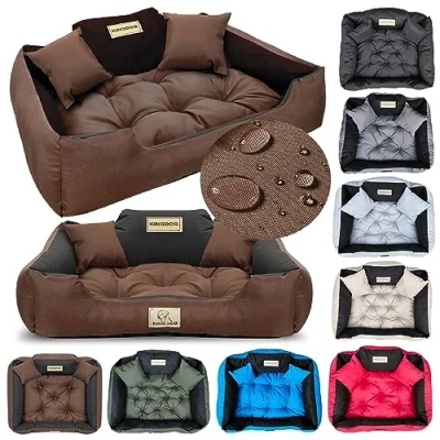 Image de KING DOG Lit pour Moyen Chiens M 75x65 cm Coussin imperméable Chien Canapé adapté au Lavage Moelleux et Douillet, Super Doux Made in EU Brun