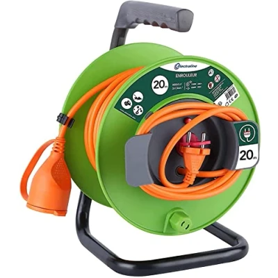 Image de Electraline 20866137F Rallonge Prolongateur Jardín 20 m avec enrouleur 16A Section 2x1,5 mm² Orange/Vert