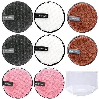 Image de 8 Pcs Coton demaquillant lavable, éPonges En DéMaquillant Bio, Avec sac de nettoyage, BoufféEs Nettoyantes Double Face RéUtilisables Pour DéMaquillant, Traitement Nettoyant Le Visage
