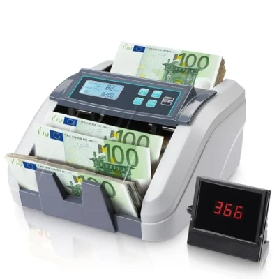 Image de MUNBYN IMC51 Machine à compter l&#039;argent, Compteur de billets en mode ajout+lot, Détection UV/MG/IR, EUR uniquement, 1100 billets/min, Affichage LCD, 2 ans garantie (Gris)