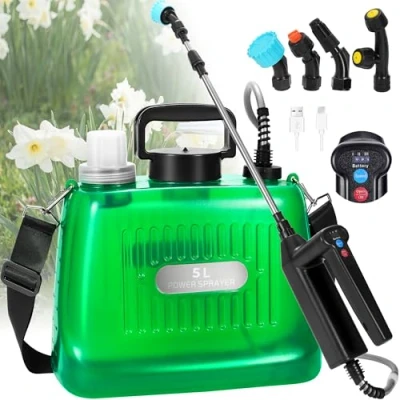 Image de DOUBFIVSY Pulverisateur de Jardin 5L, Électrique à Batterie Pression avec 4 Buses Réglable, Indicateur du Niveau Batterie, 3 Vitesses Réglables, USB Rechargeable pour Arrosage (5L)