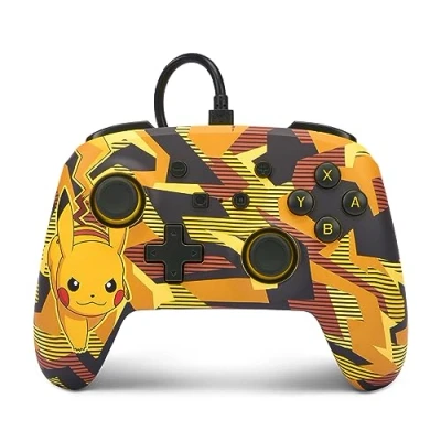 Image de PowerA manette filaire améliorée pour Nintendo Switch, modèle Switch OLED et Lite, accessoire de jeu, filaire, sous licence officielle Pokemon:Pikachu CamouflageTempête
