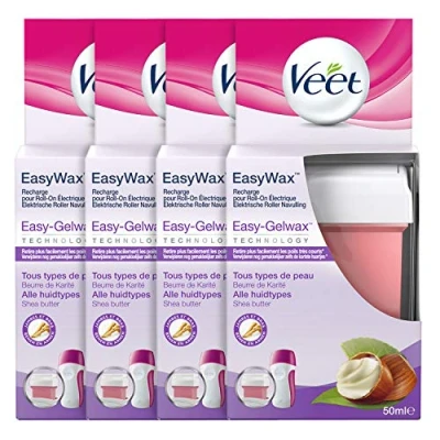 Image de Veet EasyWax 4 Recharges de Cire Chaude Epilation 50ml Bras &amp; Jambes Beurre Karité