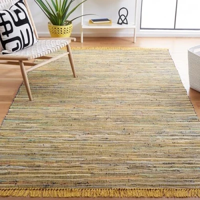 Image de Safavieh Grand Tapis de Salon rectangulaire pour Une Utilisation en intérieur, Coton, Jaune/Multi, 120 X 180 cm