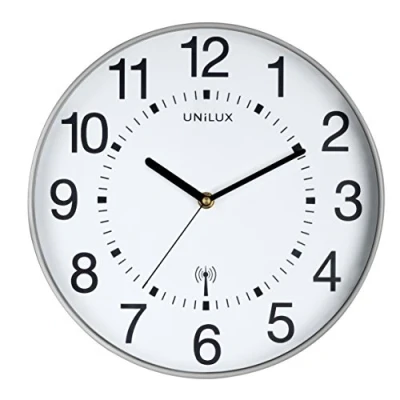 Image de Unilux Wave Pendule de bureau Système Quartz Radio pilotée et Lisible jusqu&#039;à 35 m Ø 30 cm Gris métal