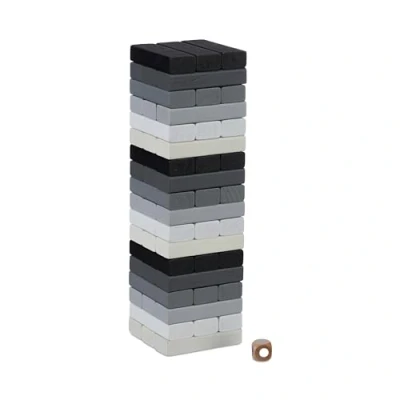 Image de Relaxdays Tour vacillante, Blocs en Noir, Blanc, Gris, 54 Cubes à empiler, dé, HxLxP: env. 26,5x7,5x7,5 cm, Multicolore