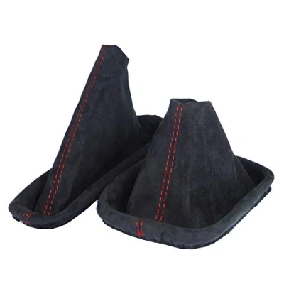Image de L&amp;P A0102 Kit Soufflet de Levier Vitesses et Frein à Main Faux Suede Style Compatible avec BMW Serie 3 e36 Noir Rouge
