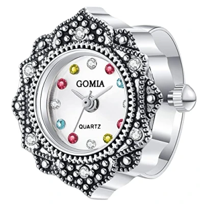 Image de JewelryWe Montre à Bague Étanche Femme Doigt Sculpté Diamant Boîtier Numérique Échelle Cadran Réglable Anneau 3ATM (Style B)