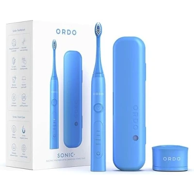 Image de Ordo Sonic+ et étui de voyage Brosse à dents électrique Advanced Smart Tech avec 4 modes brossage, batterie rechargeable rapide chargeur USB en silicone pour adultes Bleu arctique