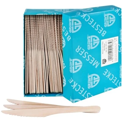 Image de GRÄWE Ensemble de Couteaux jetables, Lot 100, ustensiles en Bois Non traité, Couverts jetables biodégradables et compostables, idéaux pour Les fêtes, Pique niques événements