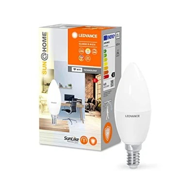 Image de LEDVANCE SUN@HOME lampe à LED E14 4,9W remplace 25W, 425Lm, de la lumière du soleil cheminée (2200 5000K), CRI95, WiFi contrôlable via Alexa, google et app avec fonction biorythme