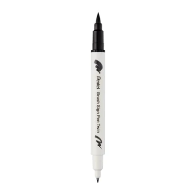 Image de Pentel Brush Sign Pen Twin SESW30C Lot de 2 feutres à pointe semblable un pinceau Noir