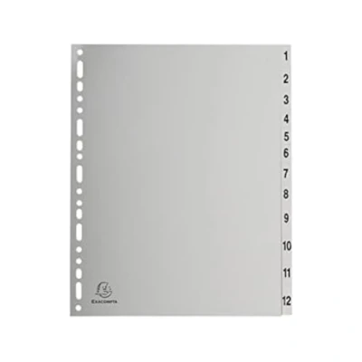 Image de Exacompta Réf. 2912E Carton de 10 Intercalaires gris en polypropylène recyclé avec 12 onglets imprimés numériques 1 à Format classer A4 maxi Dim 24,5 x 29,7 cm certifiés Ange Bleu