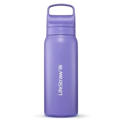Image de LifeStraw Go Series Bouteille filtrante isotherme en acier inoxydable pour voyage et usage quotidien, 710 ml, violet chardon