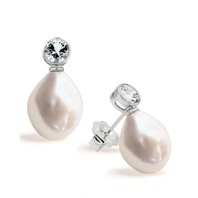 Image de Boucles d&#039;oreilles Femme Perles d&#039;eau douce cultivées Baroque de 12 à 13 mm avec Grande zircone SECRET &amp; YOU. Concevez vous et moi en argent sterling 925 gros écrou.