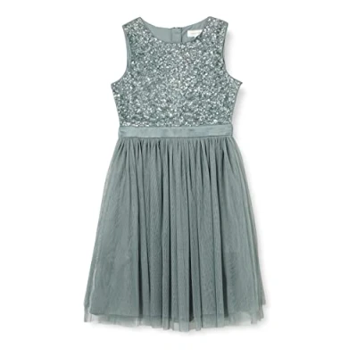 Image de Maya Deluxe Robe midi pour Filles avec Paillettes décorées, Tutu de Demoiselle d&#039;honneur, Mariage nœud Ceinture, Vert Bruyant, 3 Years