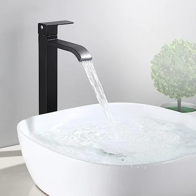 Image de Robinet Cascade Haut Eau Froide Lave Main À Levier Unique Lavabo Salle de Bain En Acier Inoxydable,Noir A