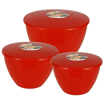 Image de Just Pudding Basins 3 grands bols et couvercles en 1 lot, x 850 ml, 1,14 l, 1,71 rouge