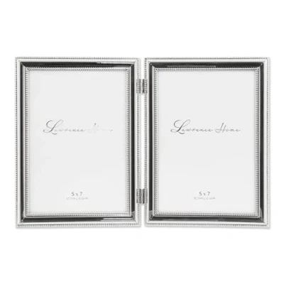 Image de Lawrence Frames Cadre photo double à charnière (vertical) en métal plaqué argent avec perles délicates, 12,7 x 17,8 cm