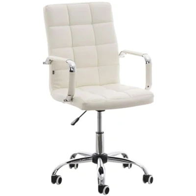 Image de Fauteuil De Bureau Deli V2 en Similicuir I Chaise Travail avec Assise Rembourrée Ajustable Et Pivotant, Couleur:Blanc