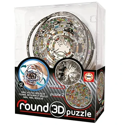 Image de Educa Puzzle 3D Round Puzzle. 2 Images de Charles Fazzino à résoudre. Visitez, tournez Vous et résolvez! 12,7 cm diamètre 14 Anneaux concentriques. À partir 8 Ans (19707)