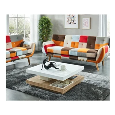 Image de Vente unique Table Basse Fausto II Plateau pivotant MDF laqué Blanc &amp; chêne
